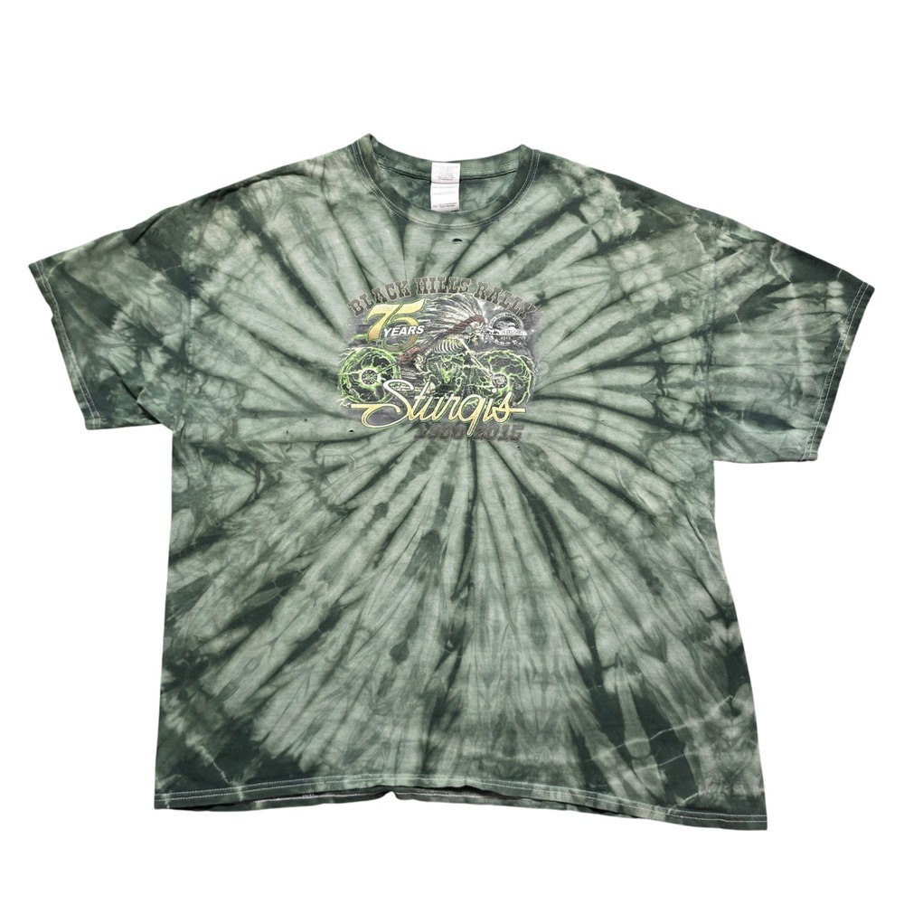 Gothic Vintage Grunge Tee Mens 2XL Green Sturgis 75th Anniversary Tie Dye